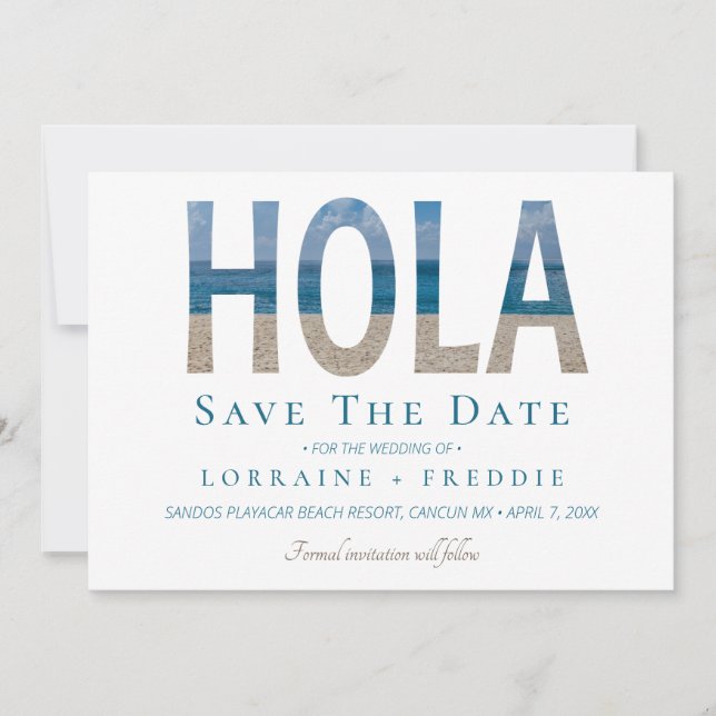 Hola Mexican Beach Wedding Save The Date (Front)