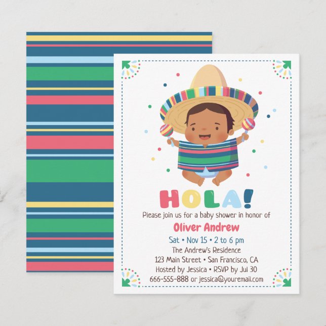 Hola Mexican Boy Fiesta Baby Shower Invitation (Front/Back)