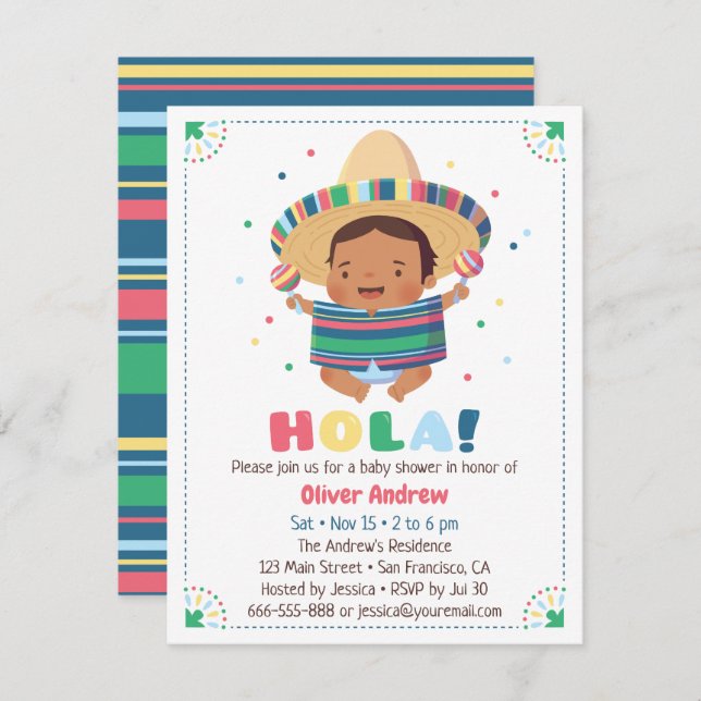 Hola Mexican Boy Fiesta Baby Shower Invitation | Zazzle