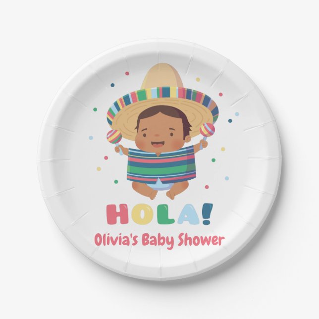 Hola Mexican Fiesta Boy Baby Shower Supplies Paper Plates (Front)