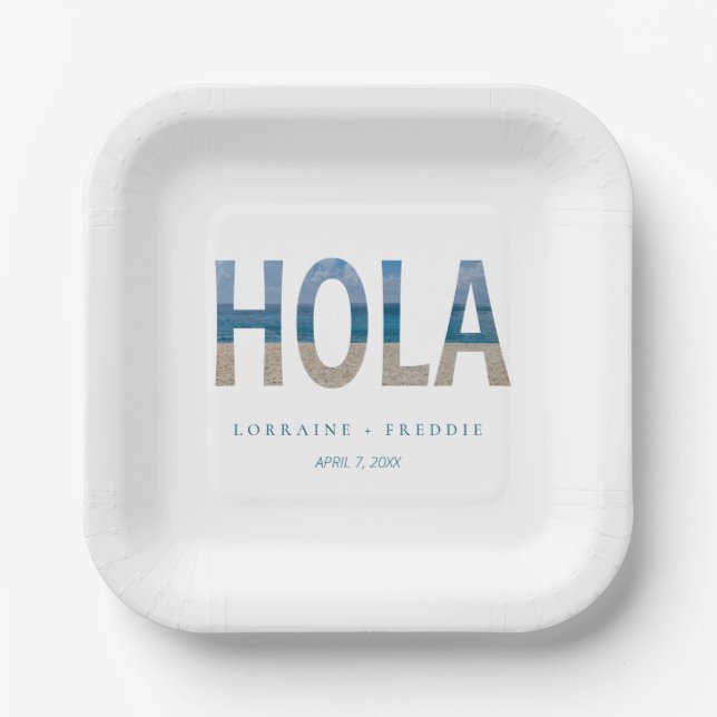 Hola Mexico Beach Destination Wedding Paper Plates (Front)