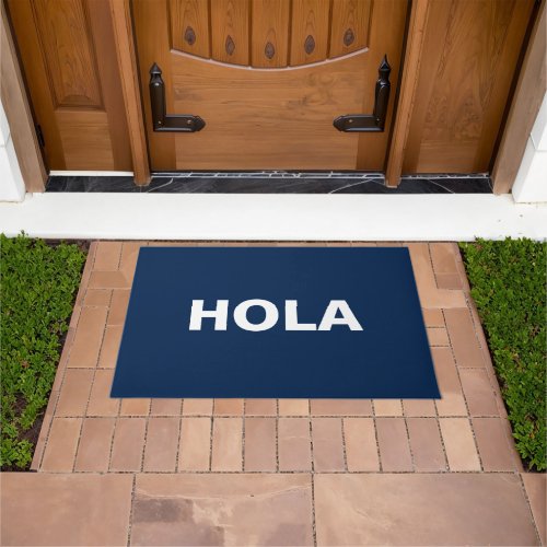 Hola navy blue white Spanish Hello minimalist Doormat