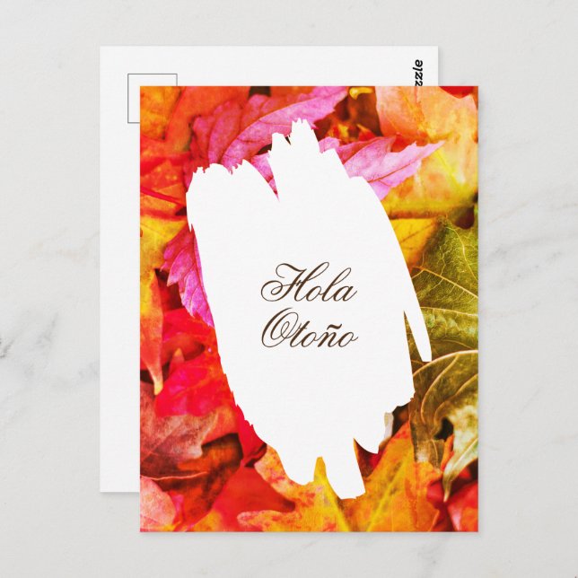 Hola Otoño Hello Fall Colorful Red Autumn Leaves Postcard (Front/Back)