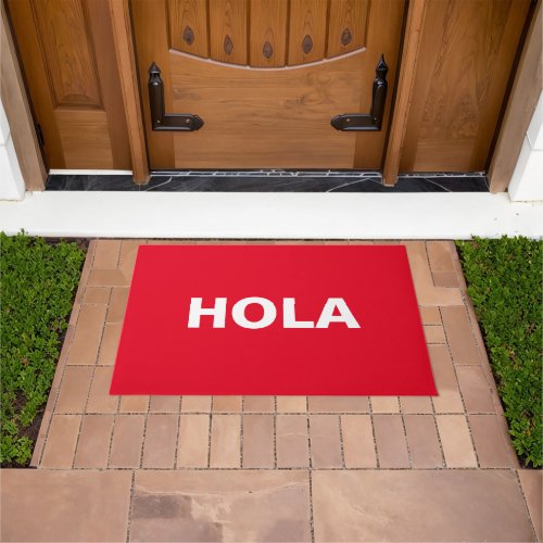 Hola red white Spanish Hello minimalist Modern Doormat