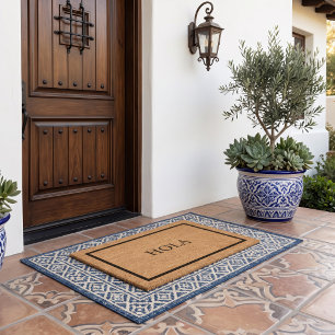 Hola Simple Custom Greeting Fiber Doormat