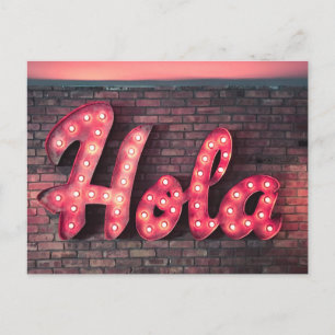 Hola Spanish Hello Neon Sign Postcard