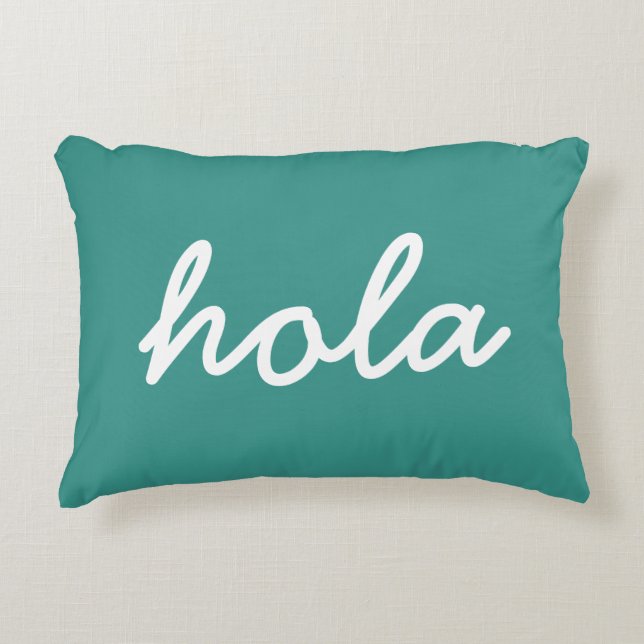Hola Turquoise Throw Pillow for Living Room Decor (Front)