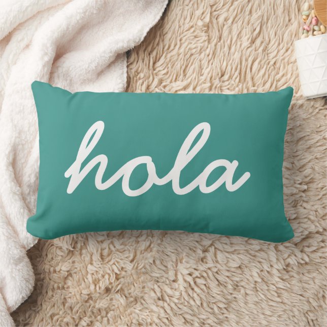 Hola Turquoise Throw Pillow, Modern Living Room Lumbar Pillow (Blanket)