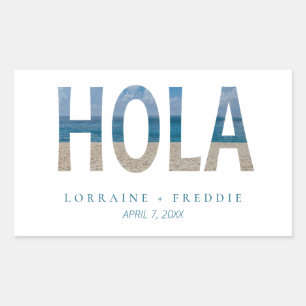 Hola Welcome Mexico Beach Photo Wedding Rectangular Sticker