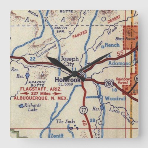 Holbrook Arizona Vintage Map Square Wall Clock