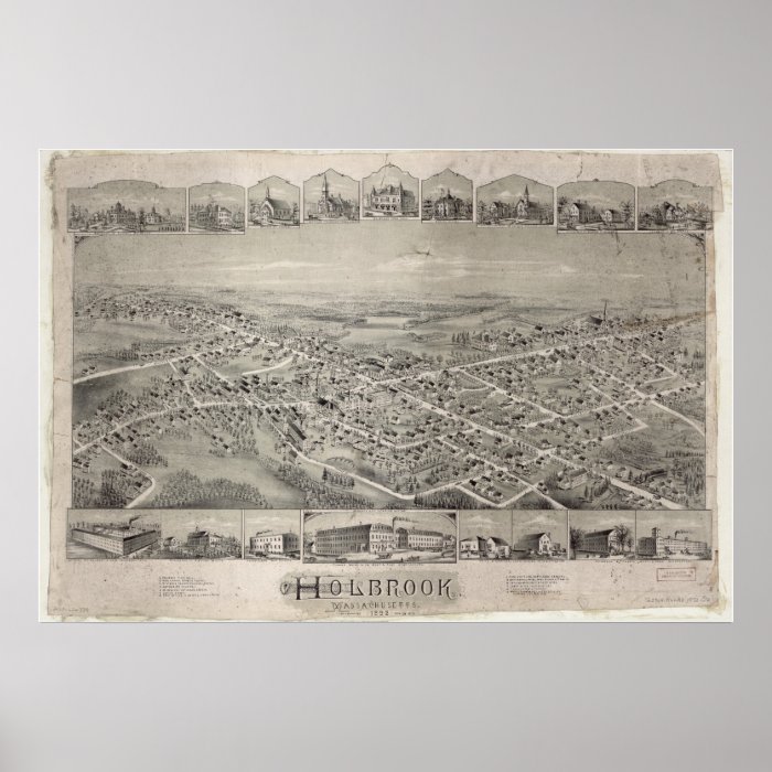 Holbrook Massachusetts 1892 Antique Panoramic Map Posters