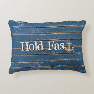 Hold Fast Anchor On Blue Wood Accent Pillow