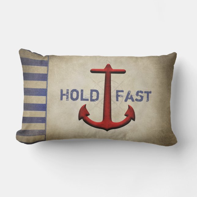 Hold Fast red anchor and stripes Lumbar Pillow (Front)