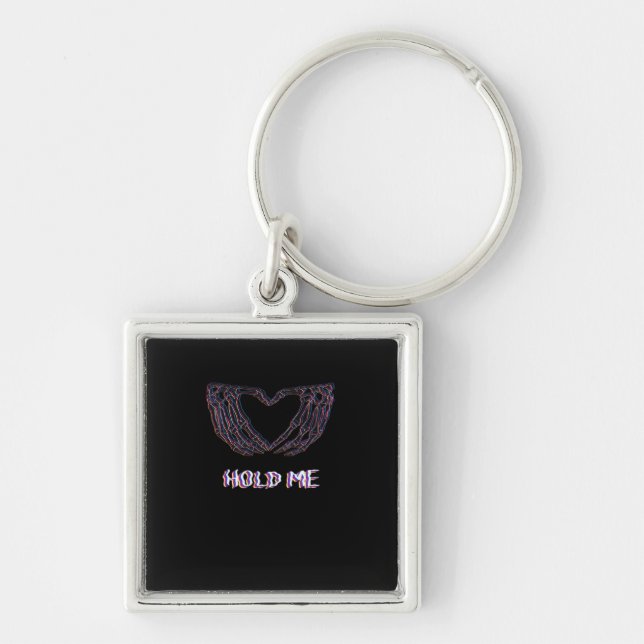 Hold Me Classic Skeleton Hand Heart Style Keychain (Front)