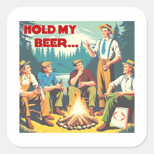 Hold My Beer Camping Square Sticker