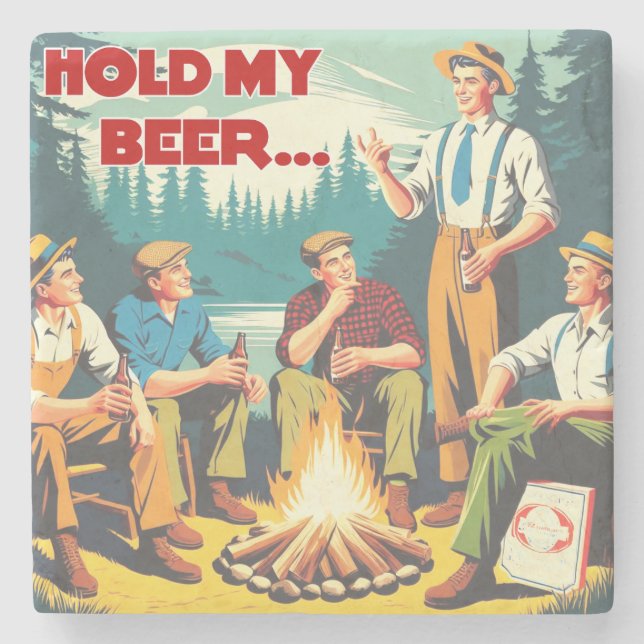 Hold My Beer Camping Stone Coaster (Front)