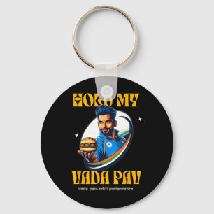 Hold My Vada Pav Indian Desi Food Cricket Humor  Keychain