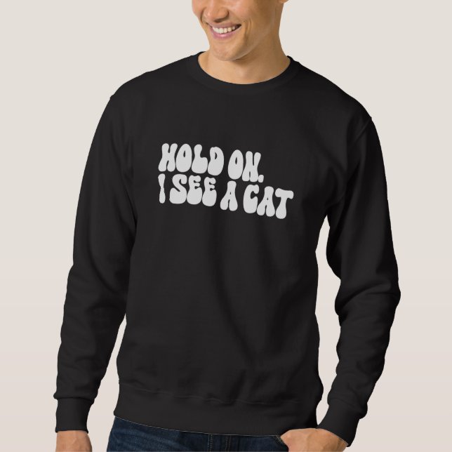 Hold On I See a Cat  Cat  Groovy Sarcastic Mom Sweatshirt (Front)
