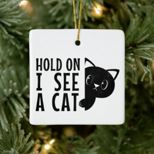 Hold On, I See A Cat .... funny cat lover Ceramic Ornament
