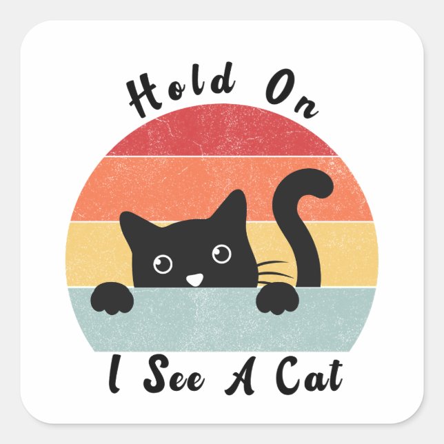 Hold On I See A Cat, Funny Cat Square Sticker (Front)