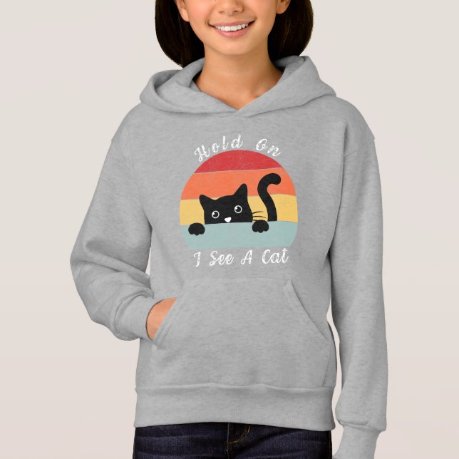 Hold On I See A Cat, Playful and Humorous Cat Peek Hoodie (Front)