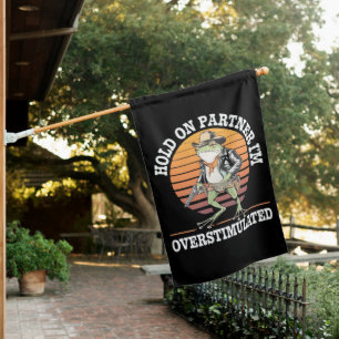 Hold On Partner I'm Overstimulated Cowboy Frog  House Flag
