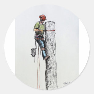 Hold on tight tree surgeon classic round sticker