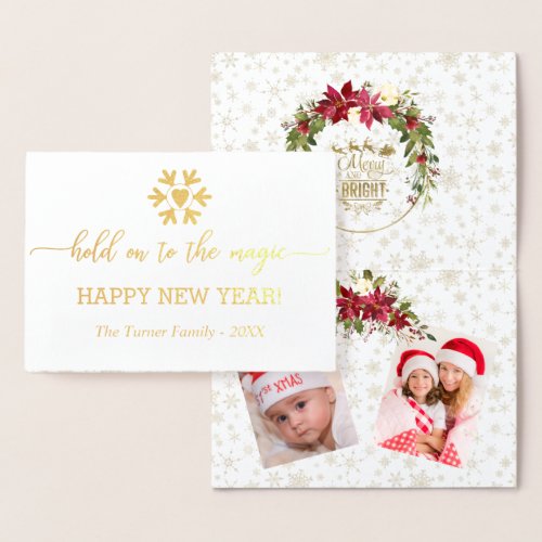 Hold On To The Magic Christmas Photo Monogram Foil Card