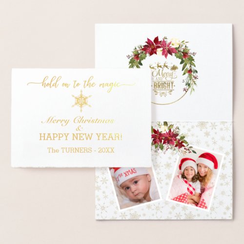 Hold On To The Magic Merry Christmas Photo Collage Foil Card