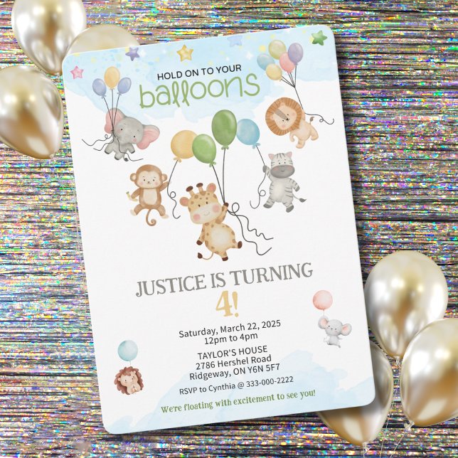 Hold On To Your Balloons Kids Birthday Invitation (Hold on to your balloons because this birthday is about to take off!)