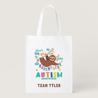 Hold On To Your Uniqueness Autism Awareness Sloth Grocery Bag