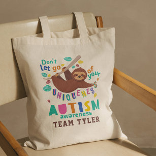 Hold On To Your Uniqueness Autism Awareness Sloth Tote Bag