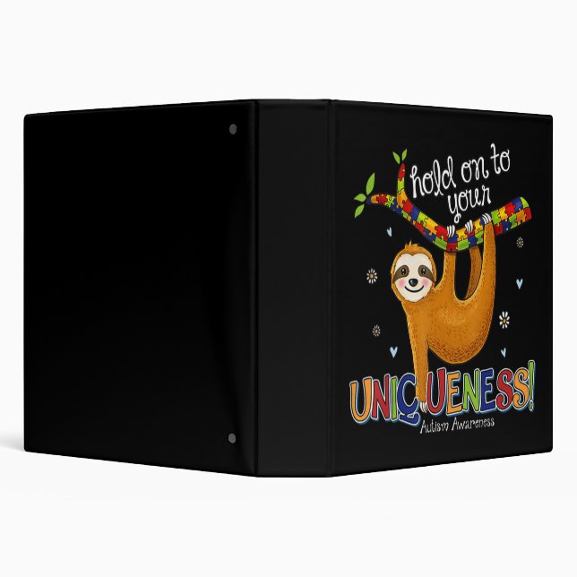 Hold On To Your Uniqueness Sloth Autism Awareness  3 Ring Binder (Background)