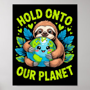 Hold onto our planet cute sloth earth day design poster