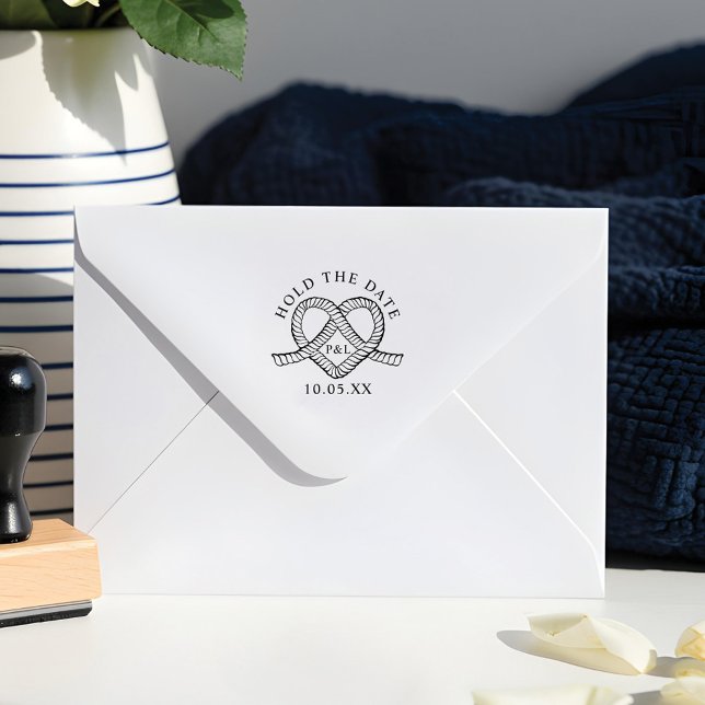 Hold The Date Heart Rope Monogram Nautical Wedding Rubber Stamp (Hold The Date Heart Rope Monogram Nautical Wedding Rubber Stamp)