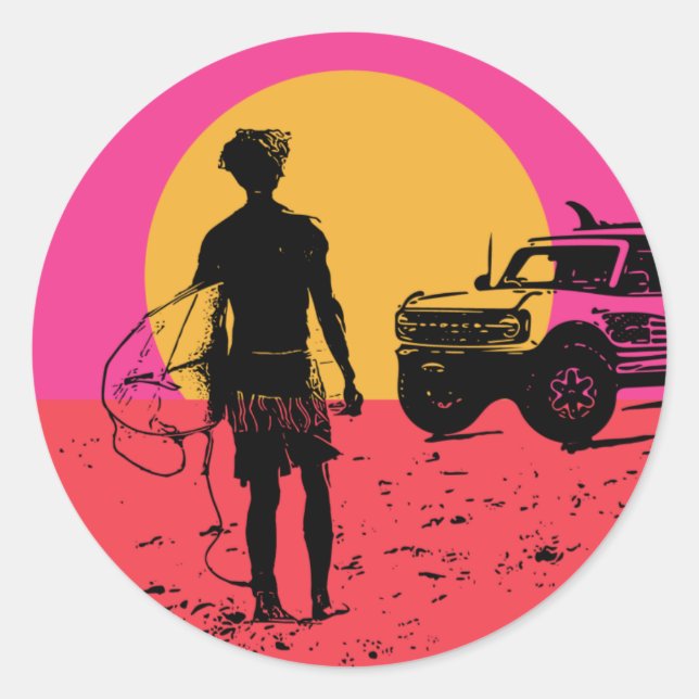 Hold Your Horses Surfer Round Classic Round Sticker (Front)