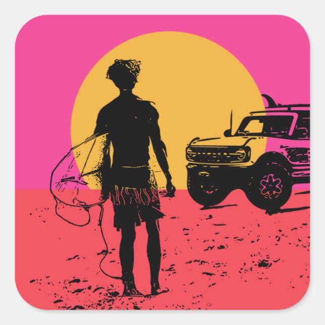 Hold Your Horses Surfer Square Sticker (Front)