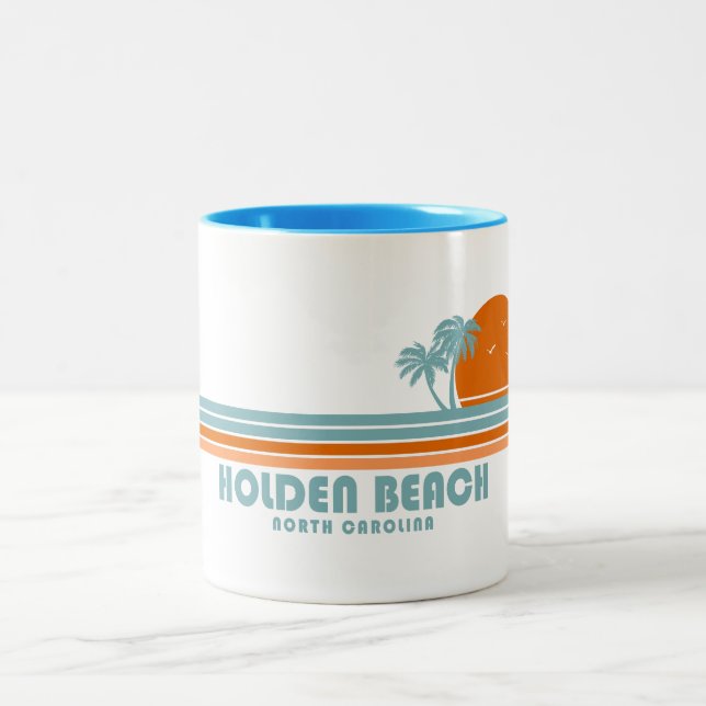 Holden Beach North Carolina Sun Palm Trees Two-Tone Coffee Mug (Center)