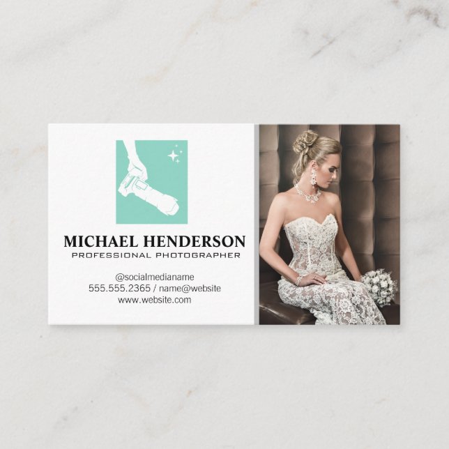 Holding Camera Logo | Model in Wedding Dress Business Card (Front)