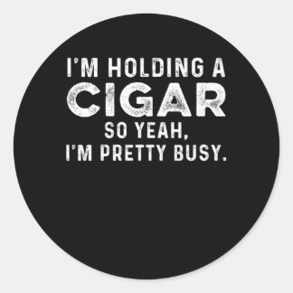 Holding Cigar Smoker Humidor Tobacco Cigars Lover Classic Round Sticker