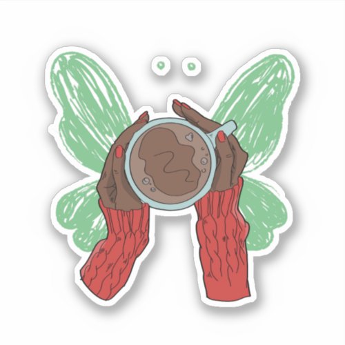 Holding Coffee Wings Cute Hands Aesthetic Red Sticker