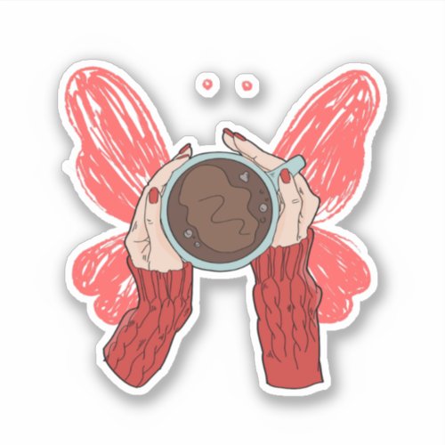 Holding Coffee Wings Cute Hands Aesthetic Red Sticker