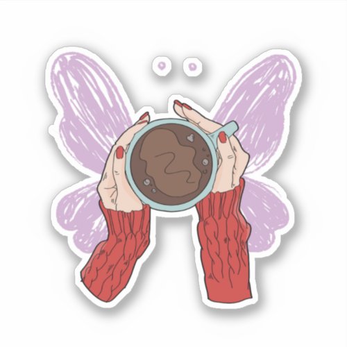 Holding Coffee Wings Cute Hands Aesthetic Red Sticker