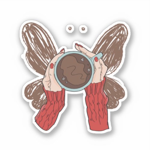 Holding Coffee Wings Cute Hands Aesthetic Red Sticker