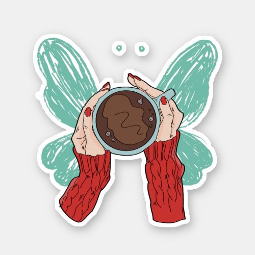Holding Coffee Wings Cute Hands Aesthetic Red Sticker