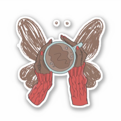 Holding Coffee Wings Cute Hands Aesthetic Red Sticker