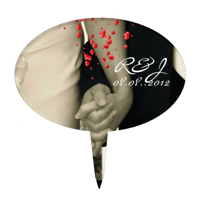 holding hands Balack and white wedding Cake Topper (Front)