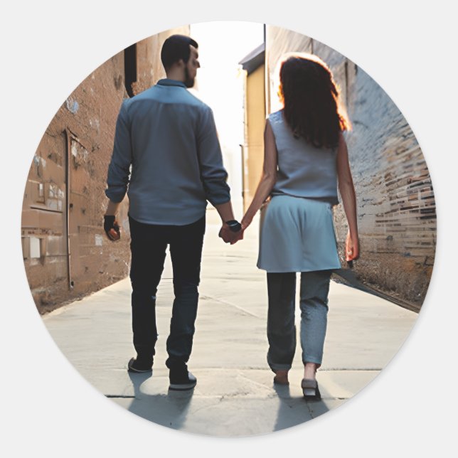 Holding Hands | Falling in Love Classic Round Sticker (Front)