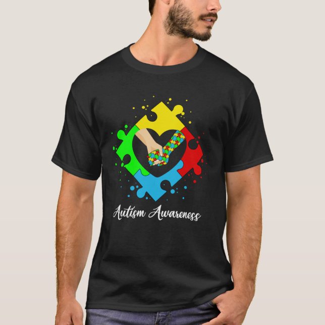 Holding Hands In Heart Puzzle Autism Awareness Sup T-Shirt (Front)