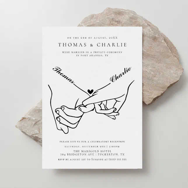 Inviting Hand Design Holding Hands Minimal Casual Elopement Wedding Invitation | Zazzle